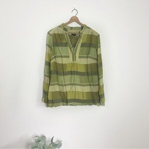[Talbots] Green Plaid Pullover Tie Neck Long Sleeve Top